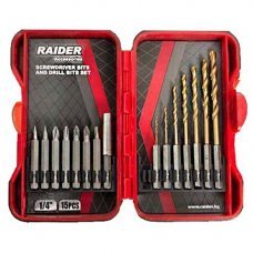Набор бит и сверел 15шт Raider