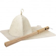 Set accesorii pentru sauna maturica bambus, covoras, caciula