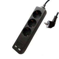 Удлинитель 1.5м на 3 розетки 2USB черный