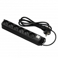 Удлинитель 3м на 6 розеток с заземлением/выключателем черный Fanton