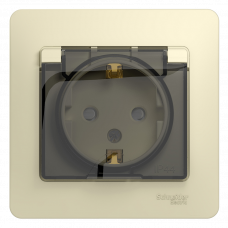 Розетка с заземлением/шторками/крышкой бежевый Glossa 