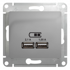 Розетка 2xUSB алюминий Glossa