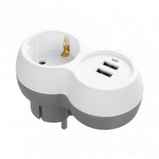 Тройник на 1 пост 2xUSB белый/серый Orno OR-AE-13246(GS)