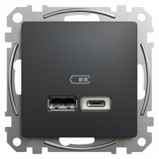 Розетка 2xUSB A+C 2.4A антрацит Sedna Schneider New