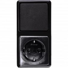 Розетка с заземлением + Выключатель 1 клавишный IP20 черный Kopp