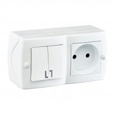 Выключатель 2 клавишный+Розетка без заземления Octans 104-010101-182