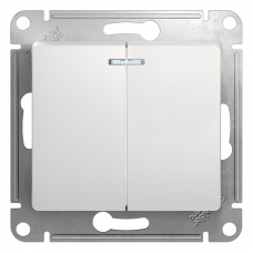 Выключатель с подсветкой 2 клавишный белый Glossa 