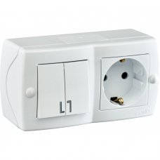 Выключатель 2 клавишный+Розетка с заземлением Octans 104-010101-181