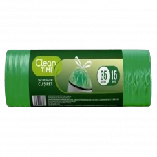 Пакеты для мусора с шнурком 35л/15шт Clean Time