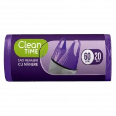 Пакеты для мусора с ручками 60л/20шт. Clean Time