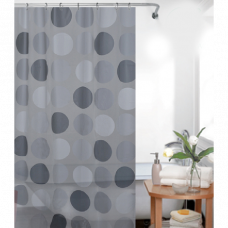 Штора для ванны PEVA с кольцами 180х200см серый с кругами 