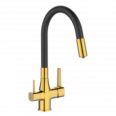 Смеситель для кухонной мойки с гибким изливом Glamour Invena черный/золотистый