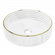 Раковина стеклянная накладная GL01D-GL Sandonna прозрачный-золотистый 400х400х125мм