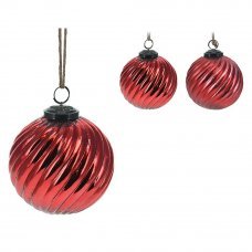 Decoratiuni pentru brad Glob Waves 10cm rosu sticla