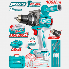 Дрель-шуруповерт ударная с аккумулятором 20.0В 5.0Aч Brushless Total TIDLI201668