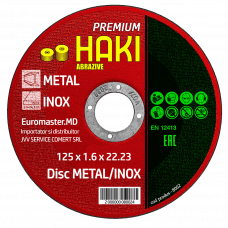 Диск отрезной по металлу/нержавеющей стали 125x1.6x22.23мм Haki