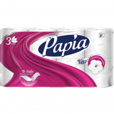 Туалетная бумага Papia White трехслойная 8 рулонов 