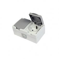 Розетка двойная с заземлением/крышкой Shuko Courbi 32-20014-005
